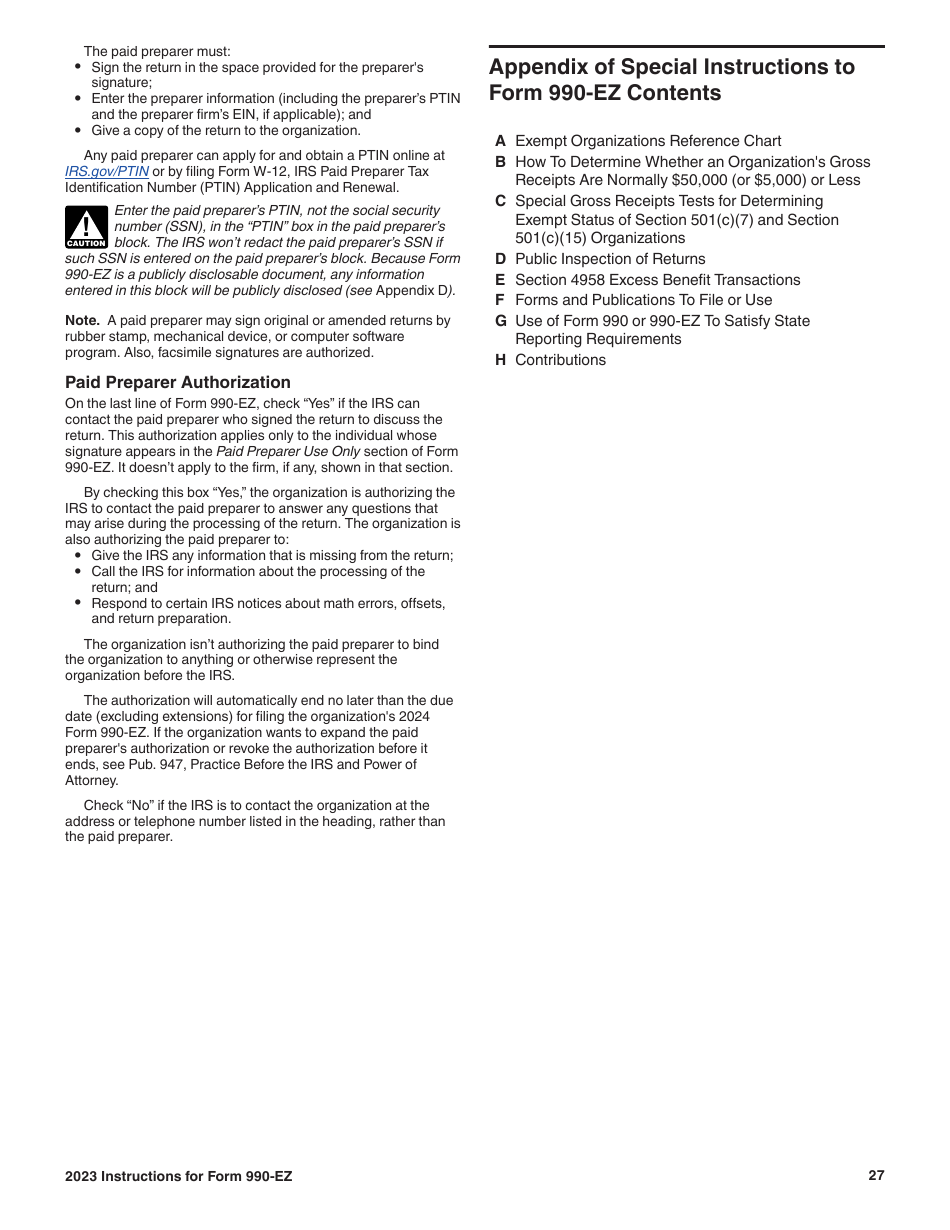 Instructions for IRS Form 990-EZ Short Form Return of Organization Exempt From Income Tax, Page 27