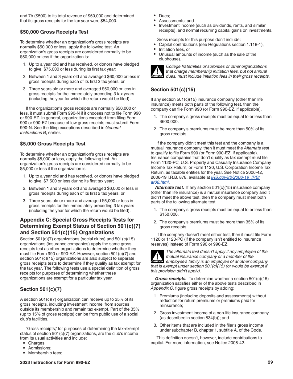 Instructions for IRS Form 990-EZ Short Form Return of Organization Exempt From Income Tax, Page 29