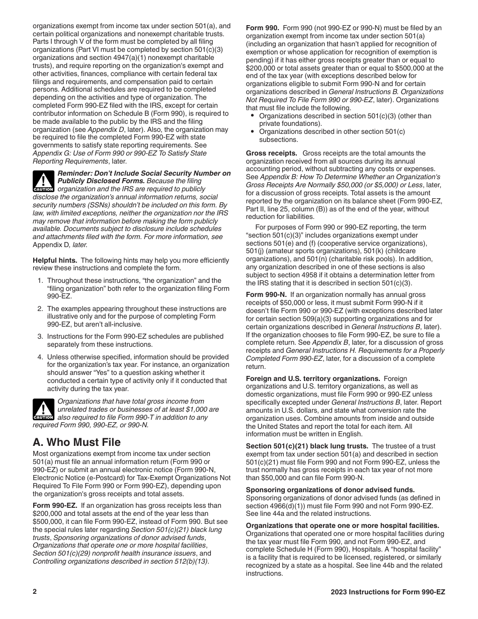 Instructions for IRS Form 990-EZ Short Form Return of Organization Exempt From Income Tax, Page 2