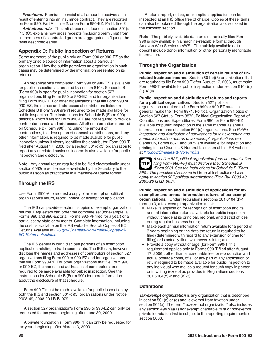 Instructions for IRS Form 990-EZ Short Form Return of Organization Exempt From Income Tax, Page 30