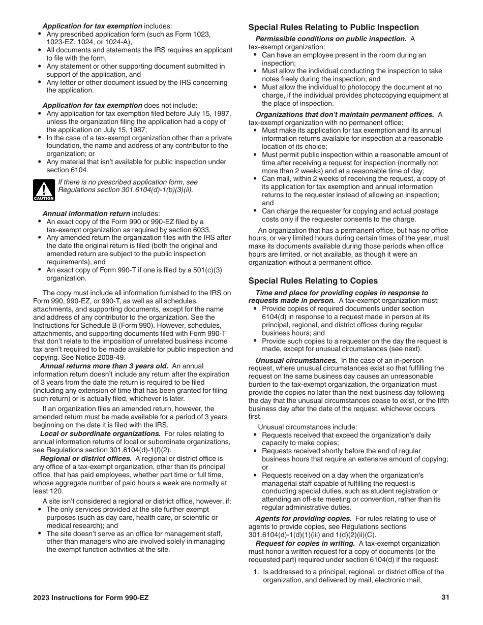 Instructions for IRS Form 990-EZ Short Form Return of Organization Exempt From Income Tax, Page 31