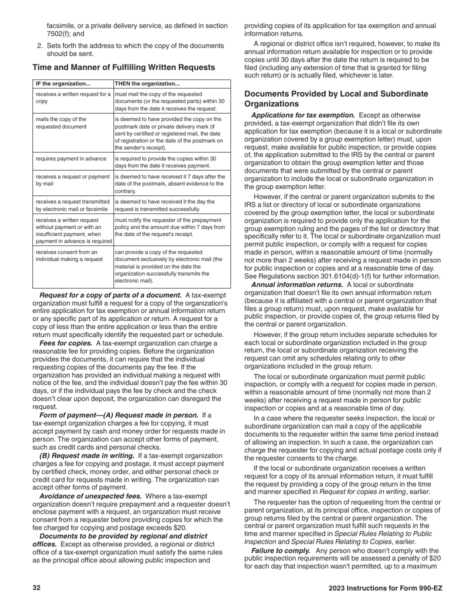 Instructions for IRS Form 990-EZ Short Form Return of Organization Exempt From Income Tax, Page 32