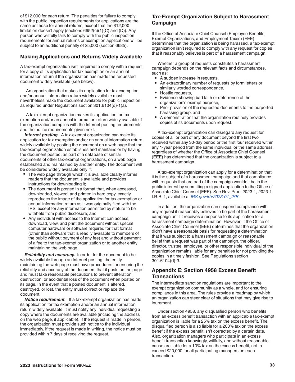 Instructions for IRS Form 990-EZ Short Form Return of Organization Exempt From Income Tax, Page 33