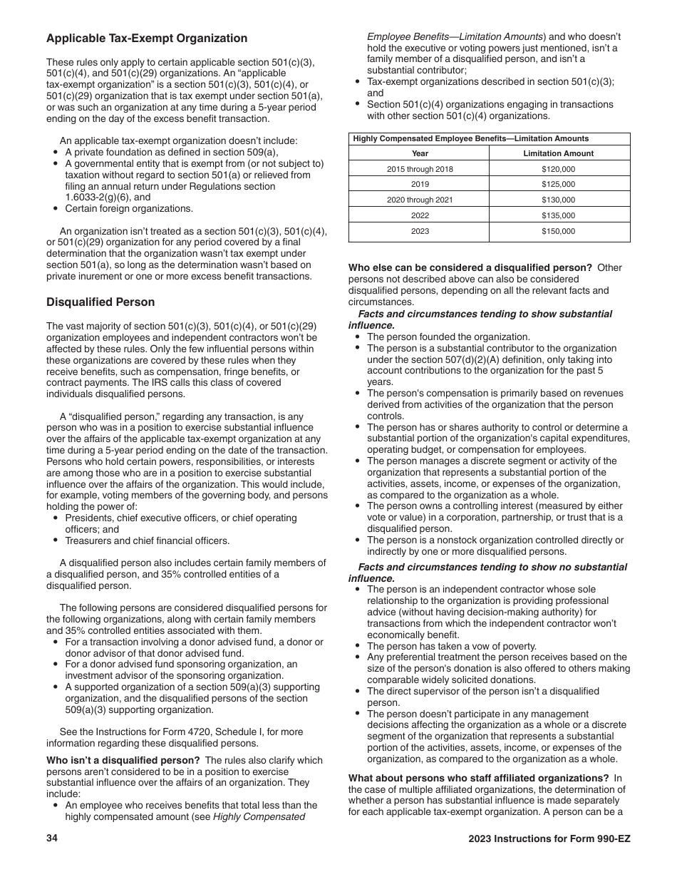 Instructions for IRS Form 990-EZ Short Form Return of Organization Exempt From Income Tax, Page 34