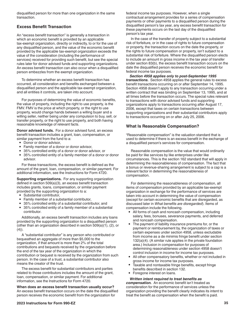 Instructions for IRS Form 990-EZ Short Form Return of Organization Exempt From Income Tax, Page 35