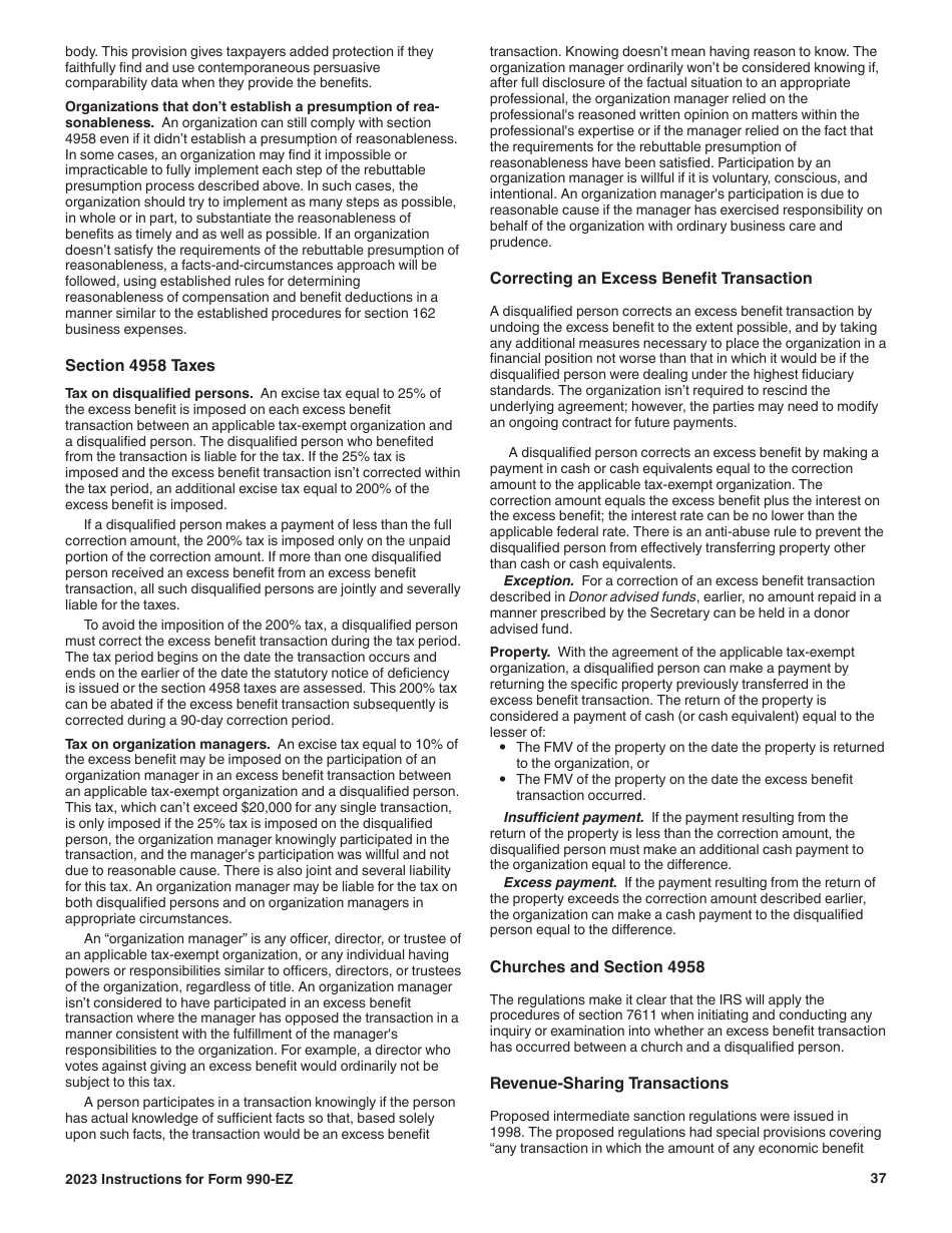 Instructions for IRS Form 990-EZ Short Form Return of Organization Exempt From Income Tax, Page 37