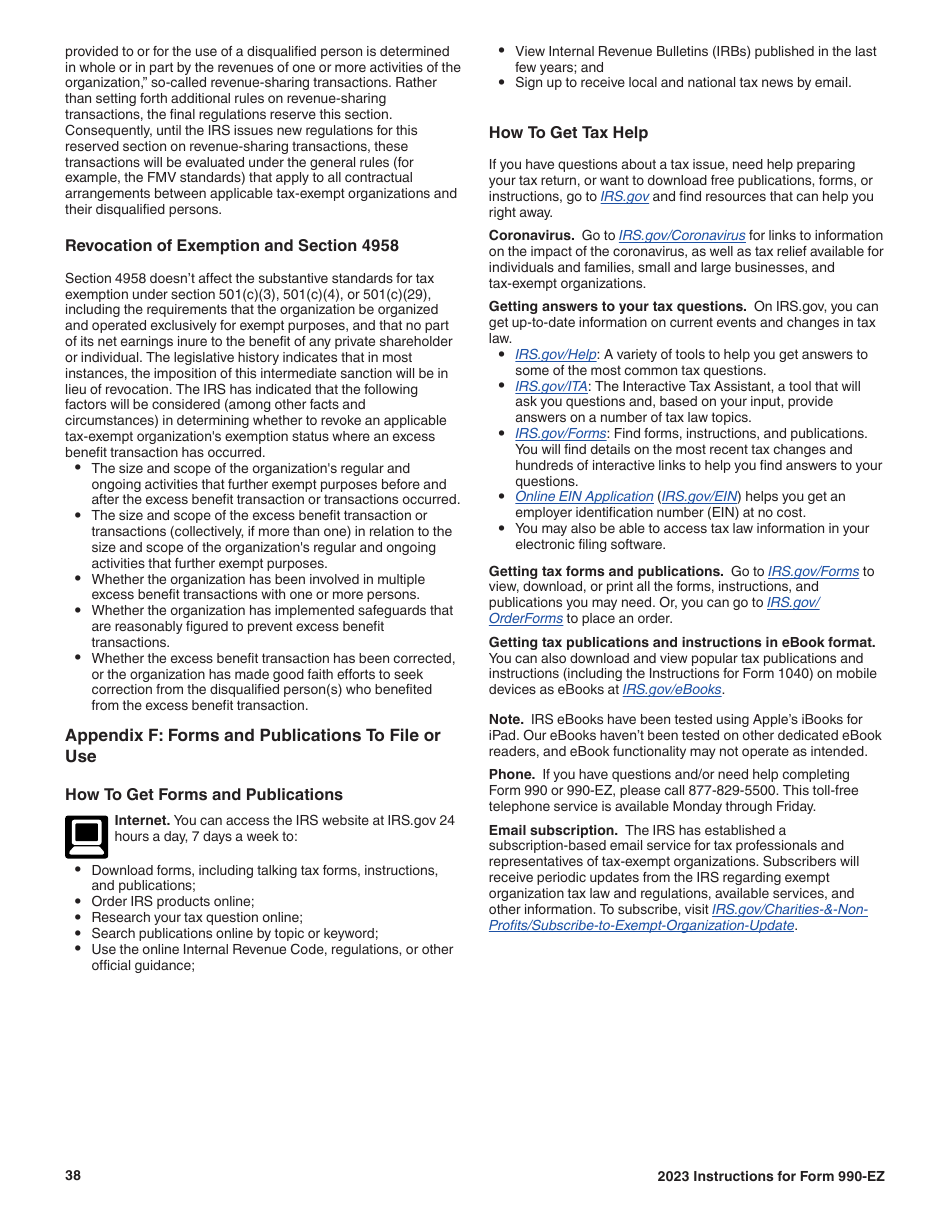 Instructions for IRS Form 990-EZ Short Form Return of Organization Exempt From Income Tax, Page 38