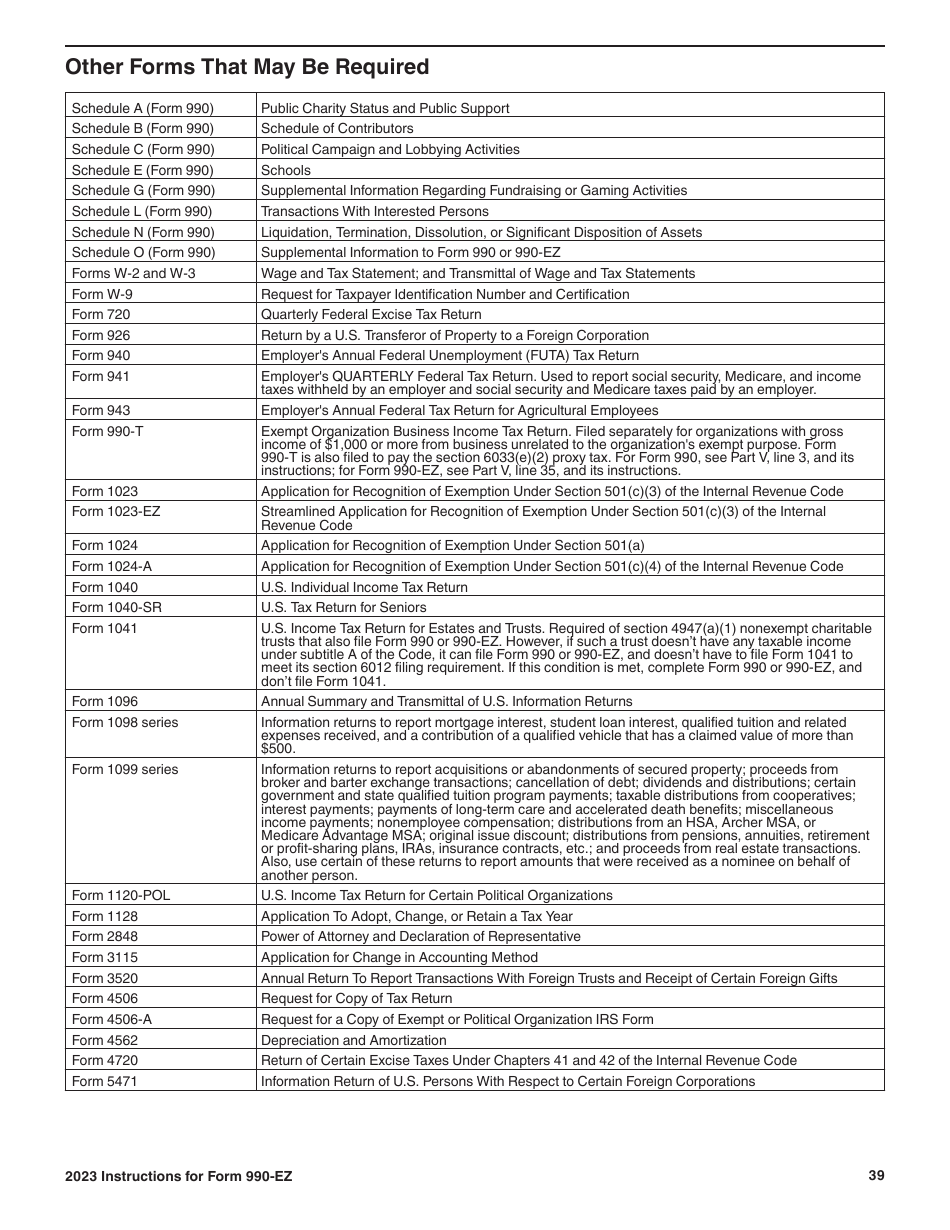 Instructions for IRS Form 990-EZ Short Form Return of Organization Exempt From Income Tax, Page 39