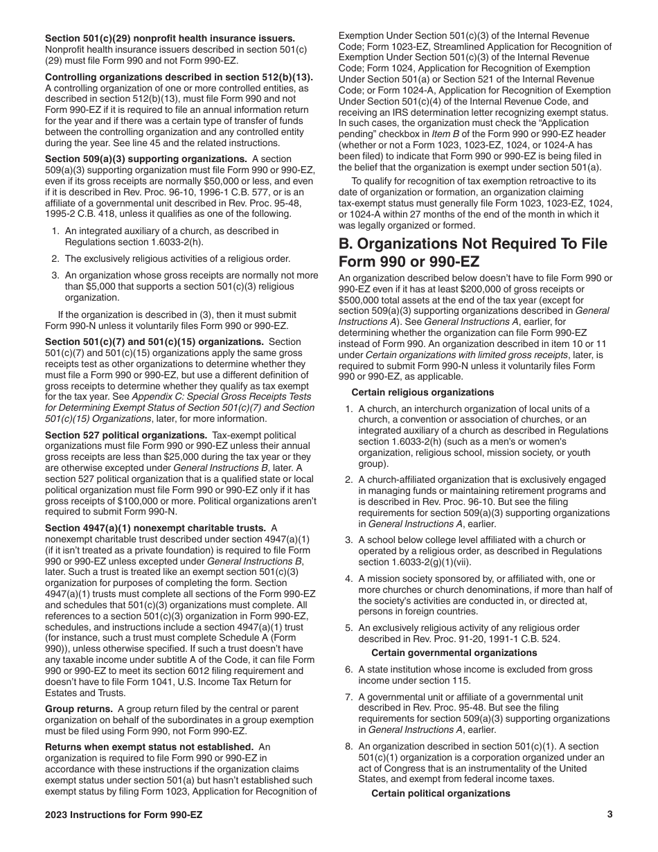 Instructions for IRS Form 990-EZ Short Form Return of Organization Exempt From Income Tax, Page 3