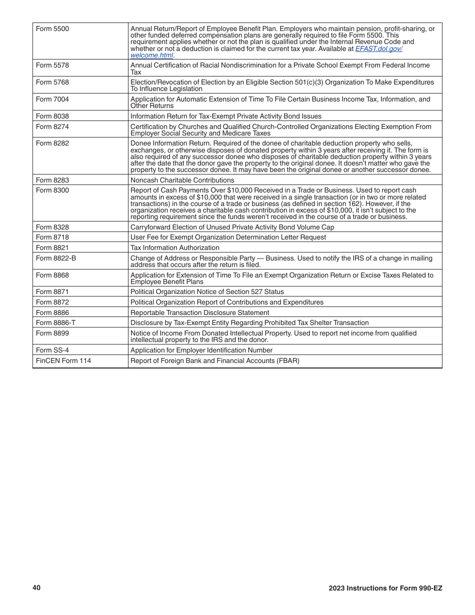 Instructions for IRS Form 990-EZ Short Form Return of Organization Exempt From Income Tax, Page 40