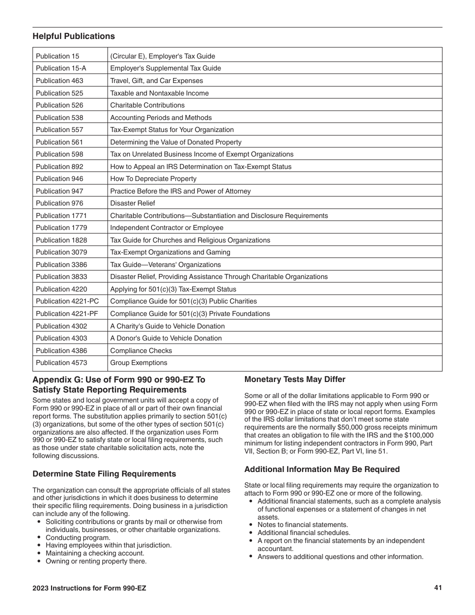 Instructions for IRS Form 990-EZ Short Form Return of Organization Exempt From Income Tax, Page 41