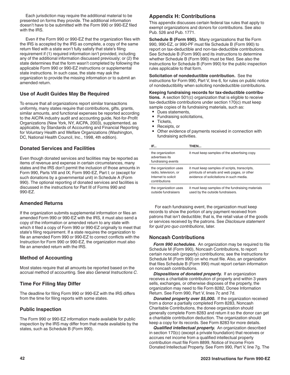 Instructions for IRS Form 990-EZ Short Form Return of Organization Exempt From Income Tax, Page 42
