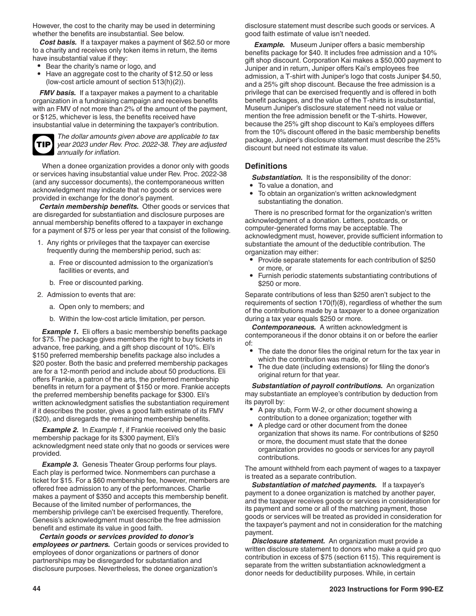Instructions for IRS Form 990-EZ Short Form Return of Organization Exempt From Income Tax, Page 44