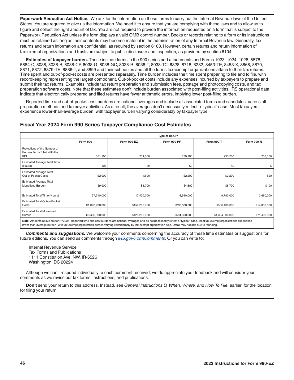 Instructions for IRS Form 990-EZ Short Form Return of Organization Exempt From Income Tax, Page 46