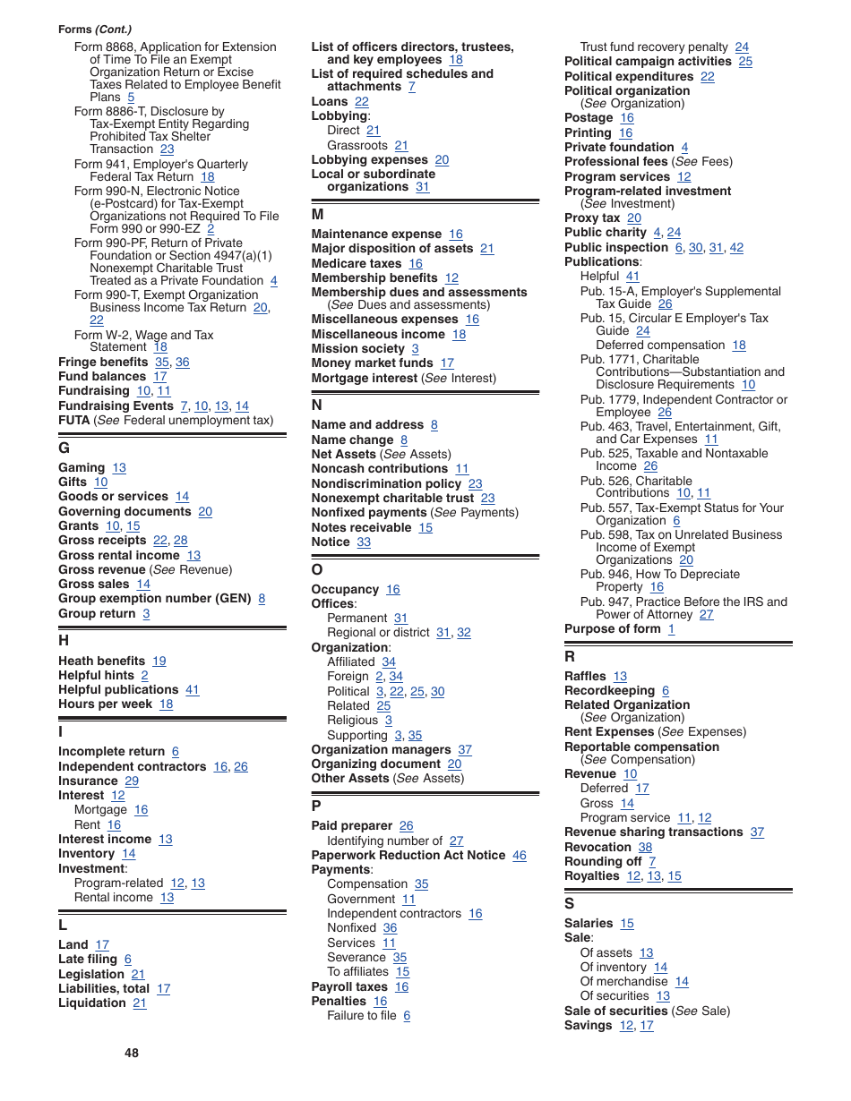 Instructions for IRS Form 990-EZ Short Form Return of Organization Exempt From Income Tax, Page 48