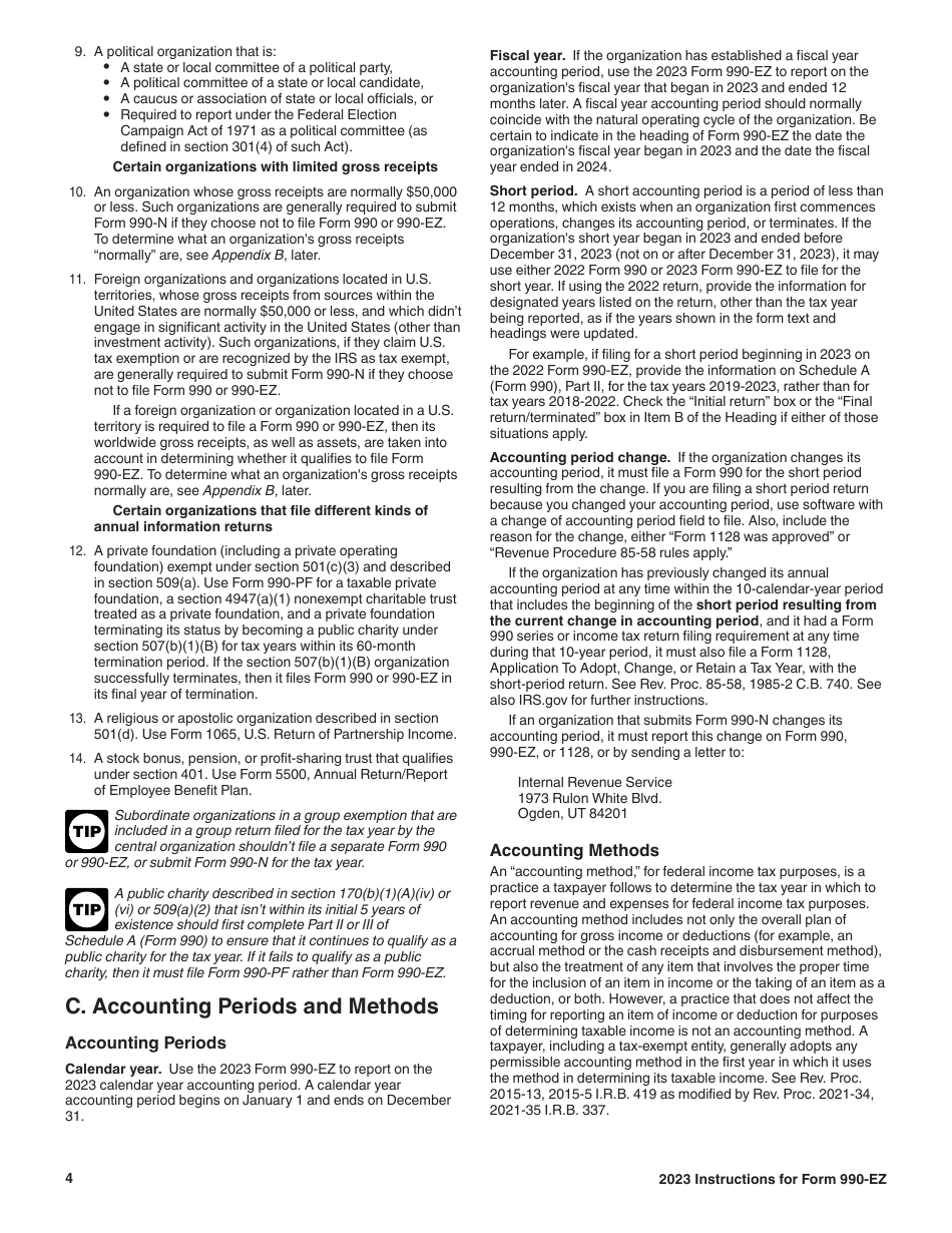 Instructions for IRS Form 990-EZ Short Form Return of Organization Exempt From Income Tax, Page 4