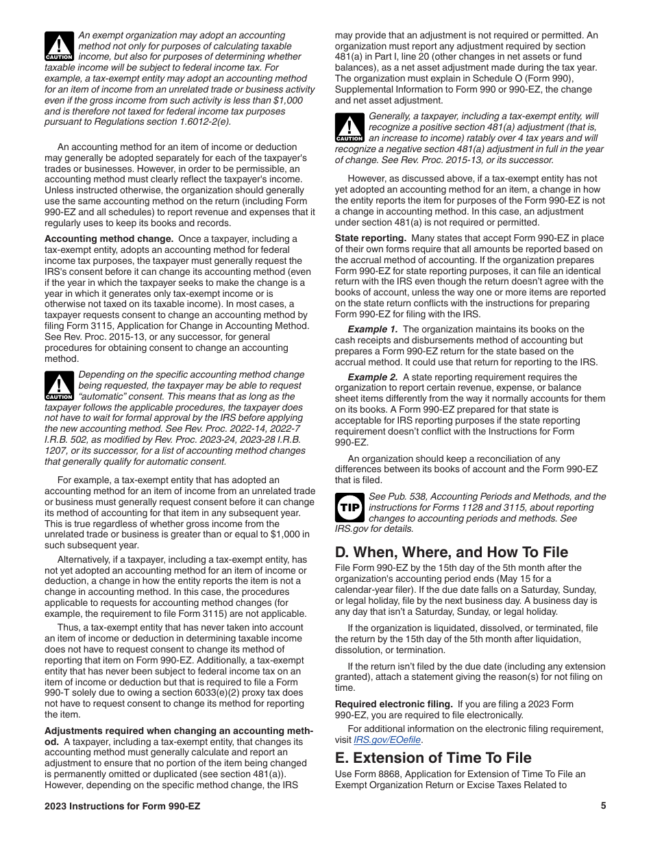 Instructions for IRS Form 990-EZ Short Form Return of Organization Exempt From Income Tax, Page 5