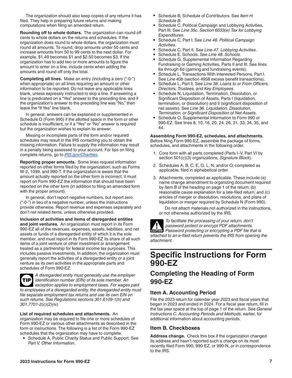 Instructions for IRS Form 990-EZ Short Form Return of Organization Exempt From Income Tax, Page 7