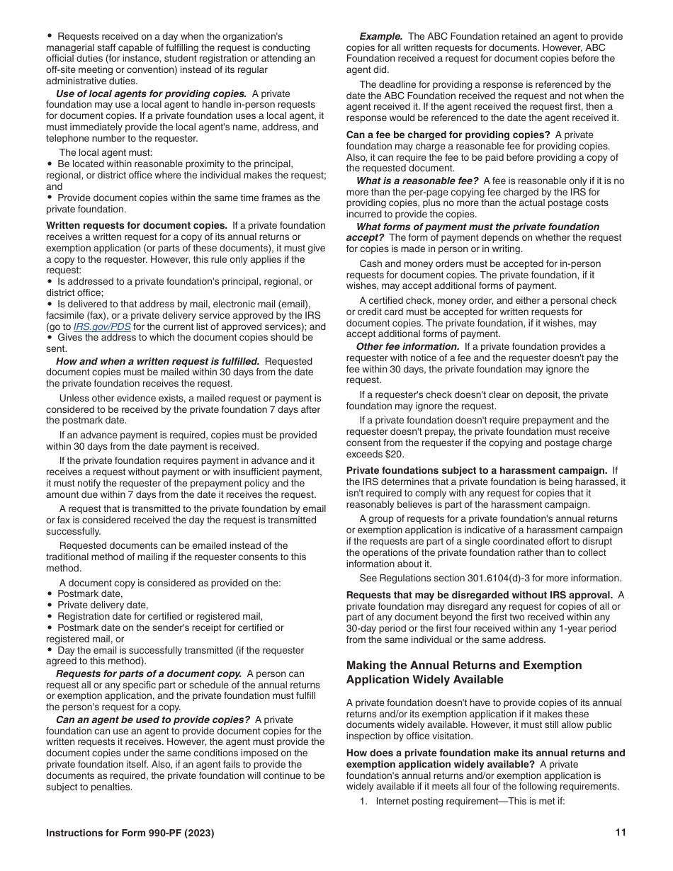 Instructions for IRS Form 990-PF Return of Private Foundation or Section 4947(A)(1) Nonexempt Charitable Trust Treated as a Private Foundation, Page 11