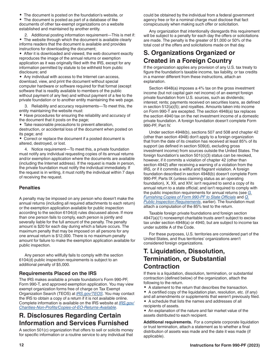 Instructions for IRS Form 990-PF Return of Private Foundation or Section 4947(A)(1) Nonexempt Charitable Trust Treated as a Private Foundation, Page 12