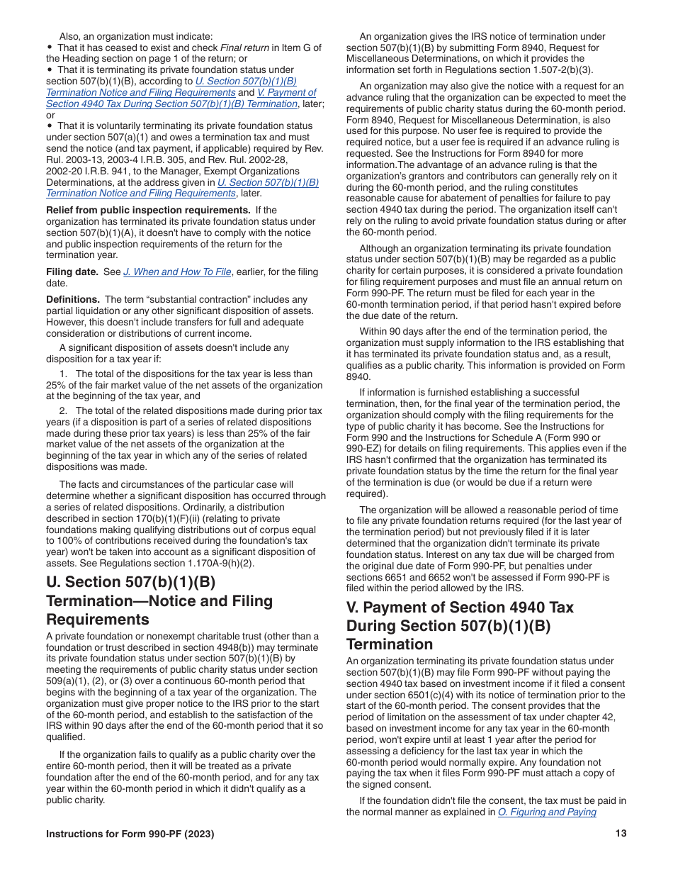 Instructions for IRS Form 990-PF Return of Private Foundation or Section 4947(A)(1) Nonexempt Charitable Trust Treated as a Private Foundation, Page 13