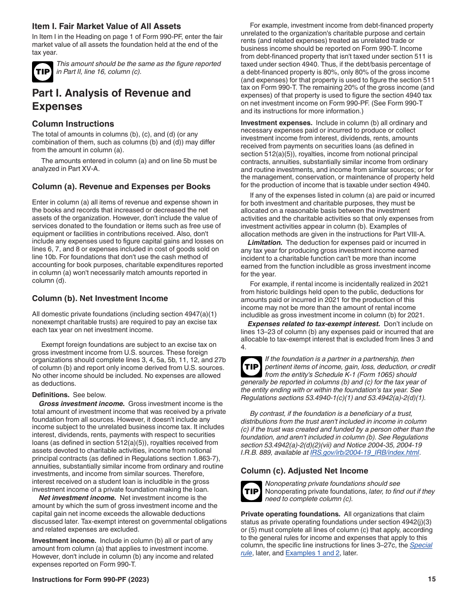 Instructions for IRS Form 990-PF Return of Private Foundation or Section 4947(A)(1) Nonexempt Charitable Trust Treated as a Private Foundation, Page 15