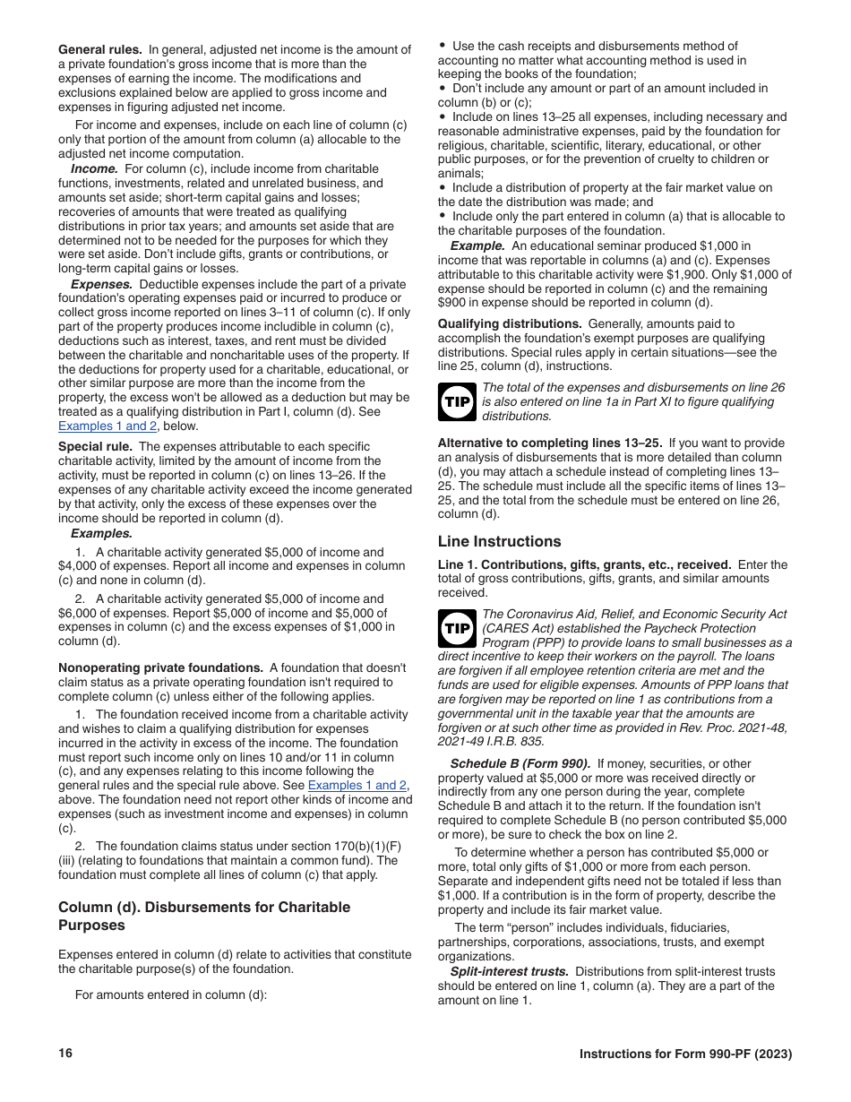 Instructions for IRS Form 990-PF Return of Private Foundation or Section 4947(A)(1) Nonexempt Charitable Trust Treated as a Private Foundation, Page 16
