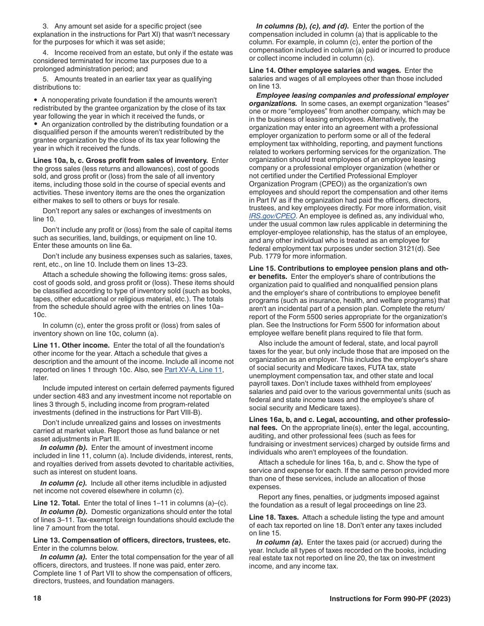 Instructions for IRS Form 990-PF Return of Private Foundation or Section 4947(A)(1) Nonexempt Charitable Trust Treated as a Private Foundation, Page 18
