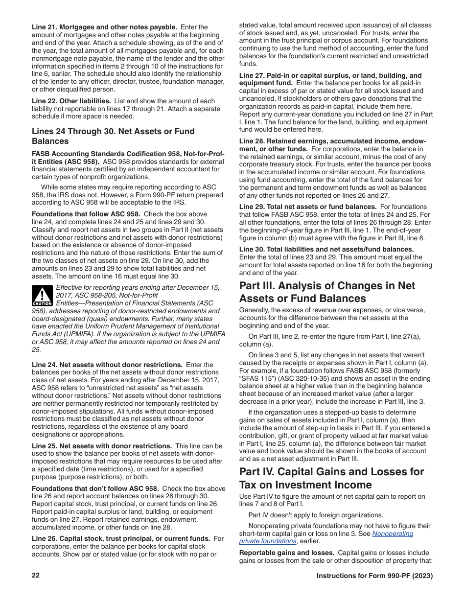 Instructions for IRS Form 990-PF Return of Private Foundation or Section 4947(A)(1) Nonexempt Charitable Trust Treated as a Private Foundation, Page 22