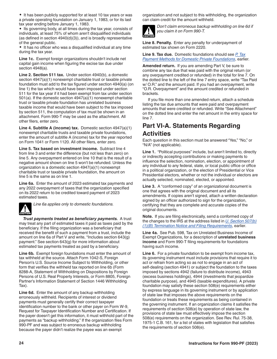 Instructions for IRS Form 990-PF Return of Private Foundation or Section 4947(A)(1) Nonexempt Charitable Trust Treated as a Private Foundation, Page 24