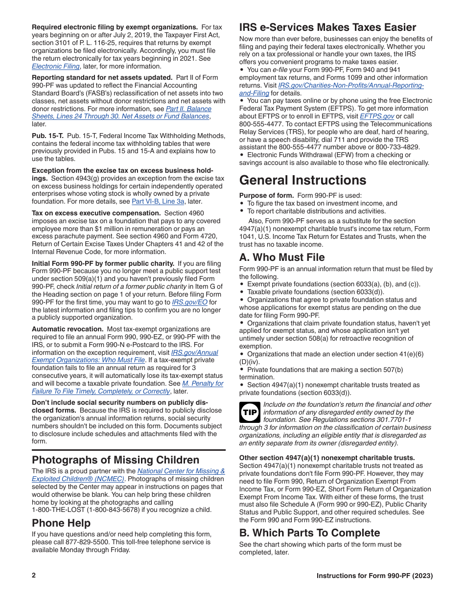 Instructions for IRS Form 990-PF Return of Private Foundation or Section 4947(A)(1) Nonexempt Charitable Trust Treated as a Private Foundation, Page 2