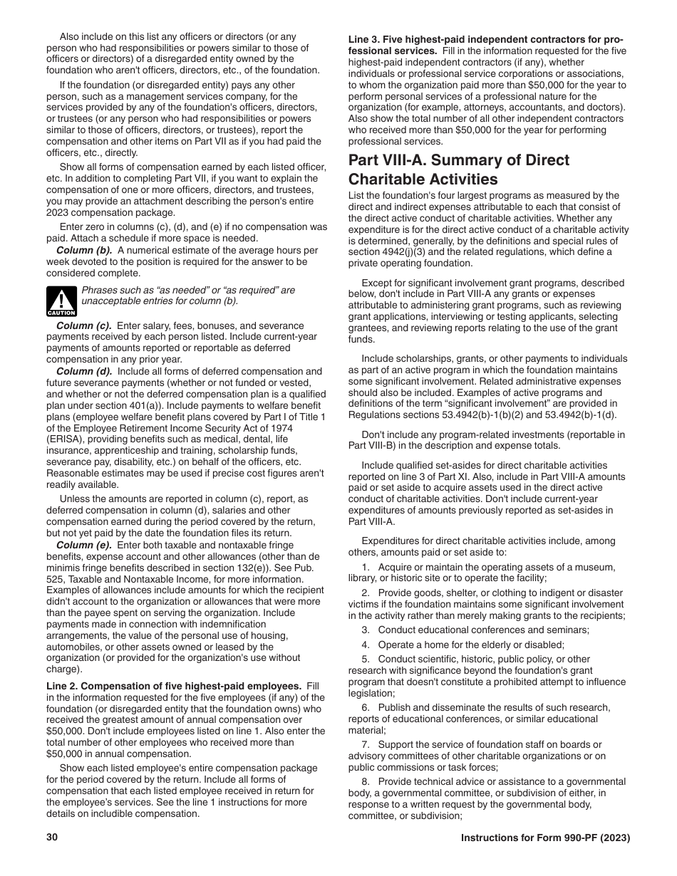 Instructions for IRS Form 990-PF Return of Private Foundation or Section 4947(A)(1) Nonexempt Charitable Trust Treated as a Private Foundation, Page 30