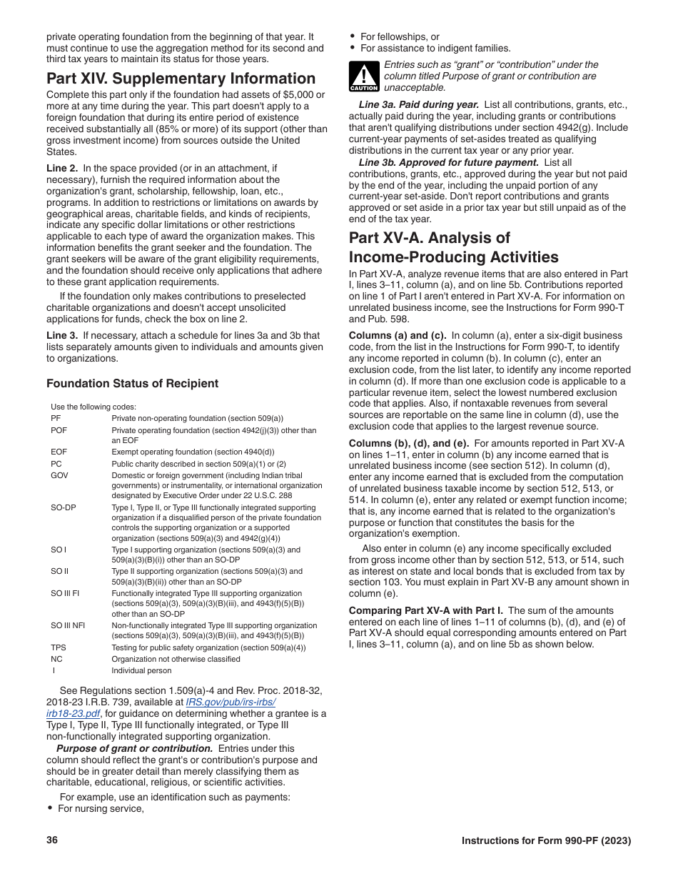Instructions for IRS Form 990-PF Return of Private Foundation or Section 4947(A)(1) Nonexempt Charitable Trust Treated as a Private Foundation, Page 36