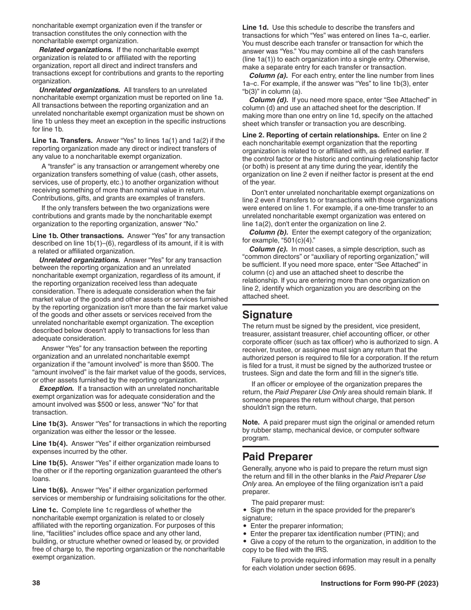 Instructions for IRS Form 990-PF Return of Private Foundation or Section 4947(A)(1) Nonexempt Charitable Trust Treated as a Private Foundation, Page 38