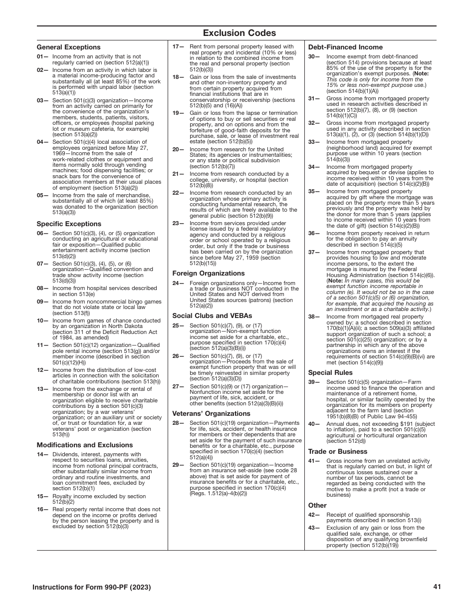 Instructions for IRS Form 990-PF Return of Private Foundation or Section 4947(A)(1) Nonexempt Charitable Trust Treated as a Private Foundation, Page 41