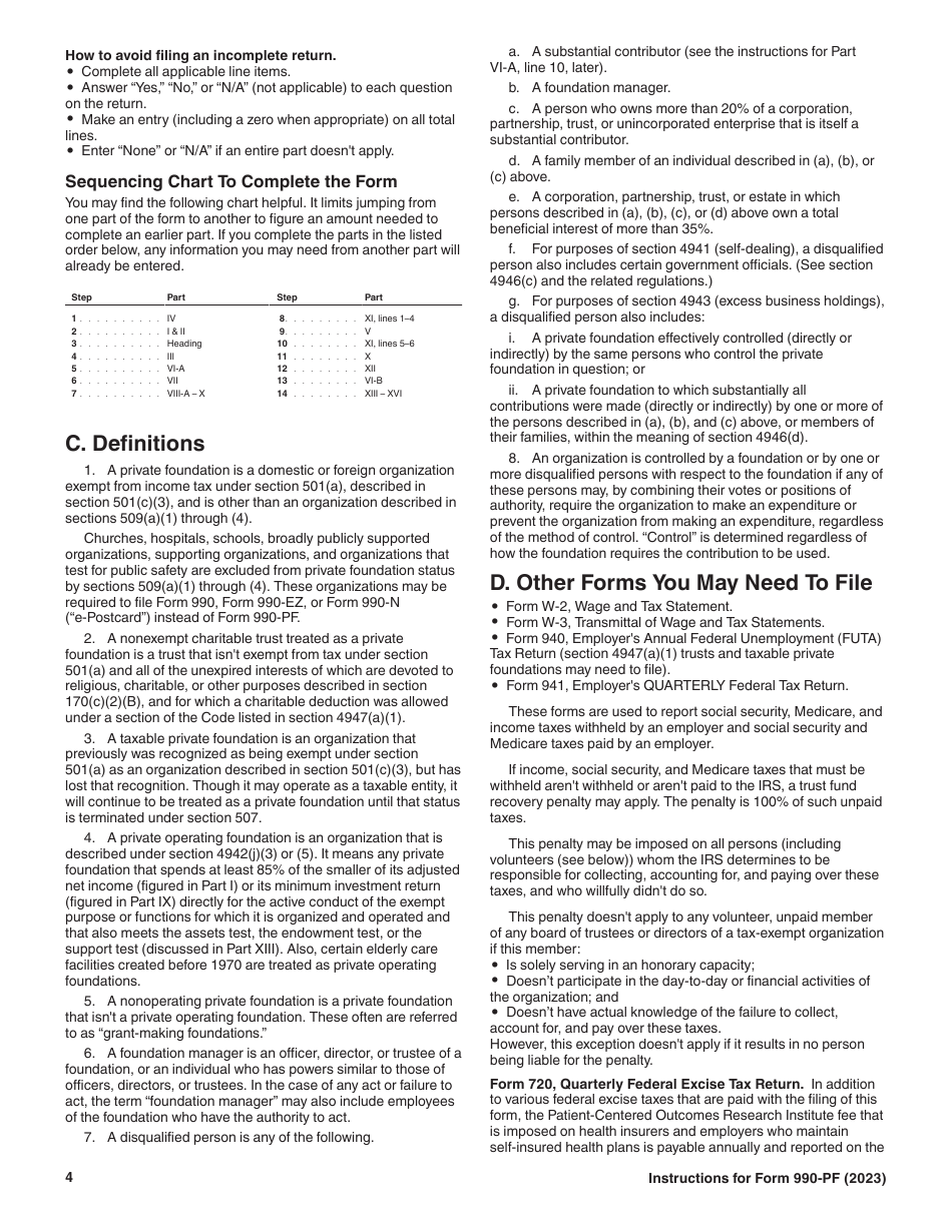 Instructions for IRS Form 990-PF Return of Private Foundation or Section 4947(A)(1) Nonexempt Charitable Trust Treated as a Private Foundation, Page 4