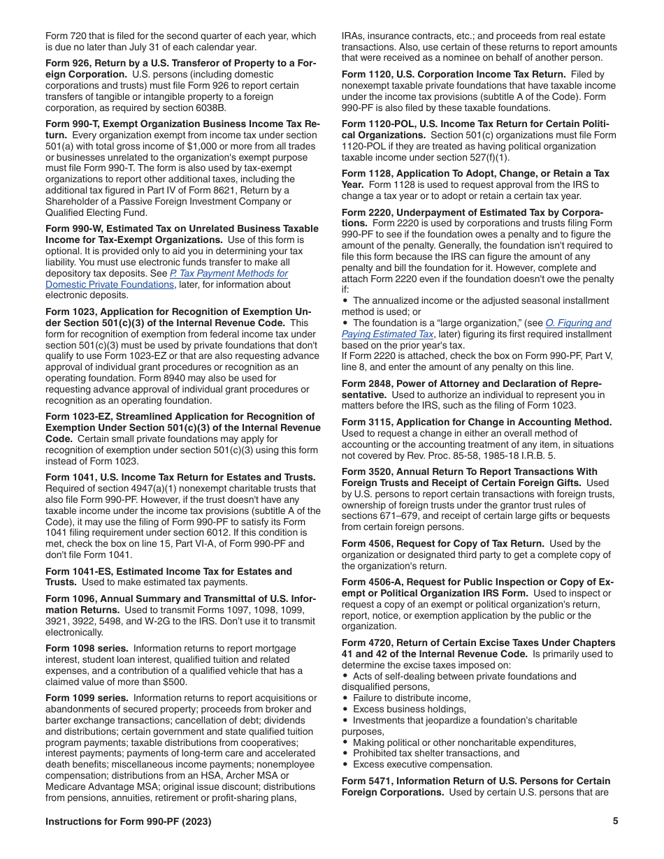 Instructions for IRS Form 990-PF Return of Private Foundation or Section 4947(A)(1) Nonexempt Charitable Trust Treated as a Private Foundation, Page 5