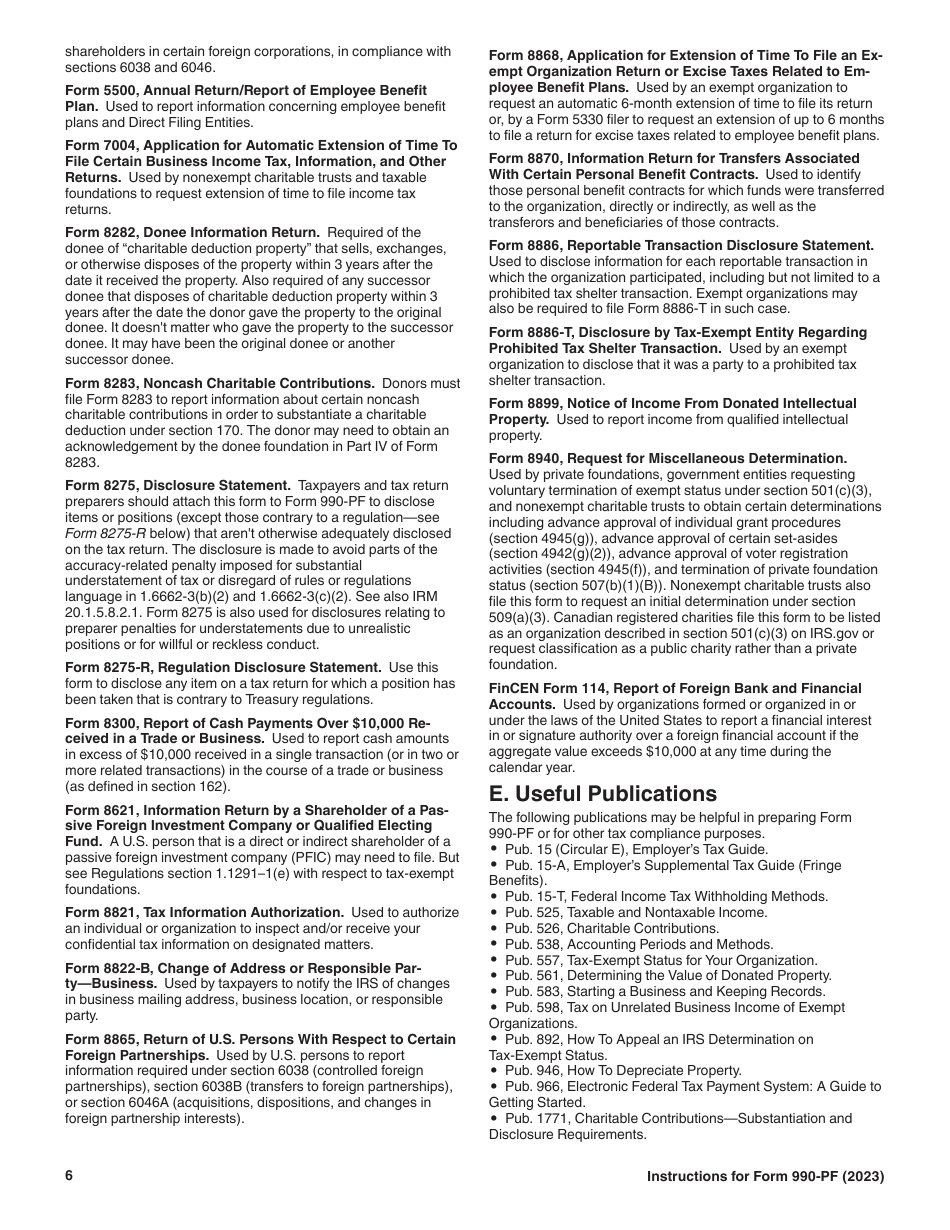 Instructions for IRS Form 990-PF Return of Private Foundation or Section 4947(A)(1) Nonexempt Charitable Trust Treated as a Private Foundation, Page 6