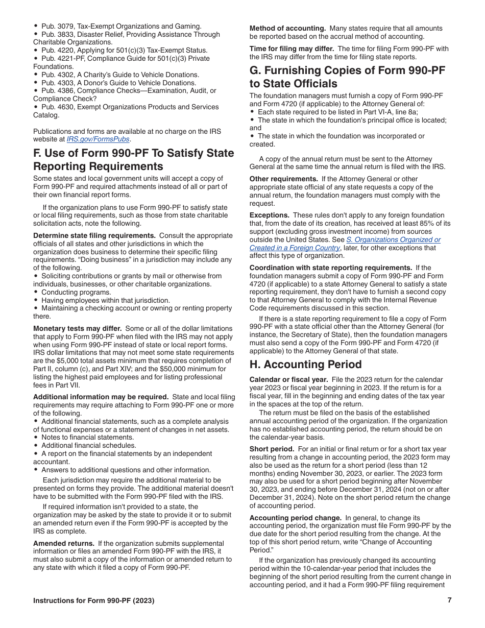 Instructions for IRS Form 990-PF Return of Private Foundation or Section 4947(A)(1) Nonexempt Charitable Trust Treated as a Private Foundation, Page 7
