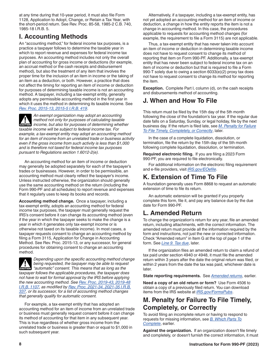 Instructions for IRS Form 990-PF Return of Private Foundation or Section 4947(A)(1) Nonexempt Charitable Trust Treated as a Private Foundation, Page 8