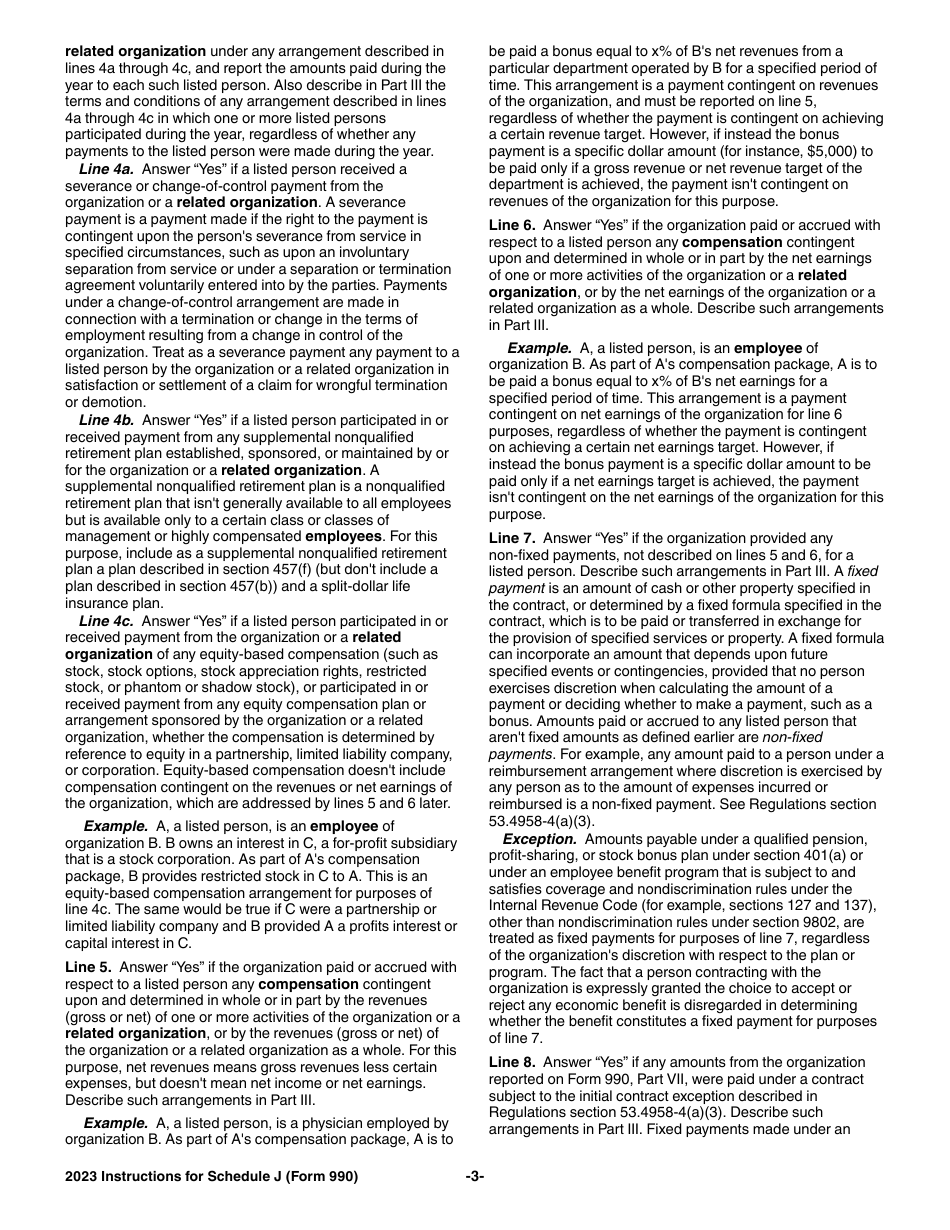 Instructions for IRS Form 990 Schedule J Compensation Information, Page 3
