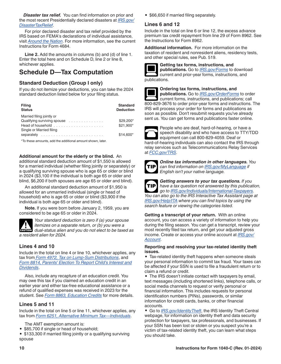 Instructions for IRS Form 1040-C U.S. Departing Alien Income Tax Return, Page 10