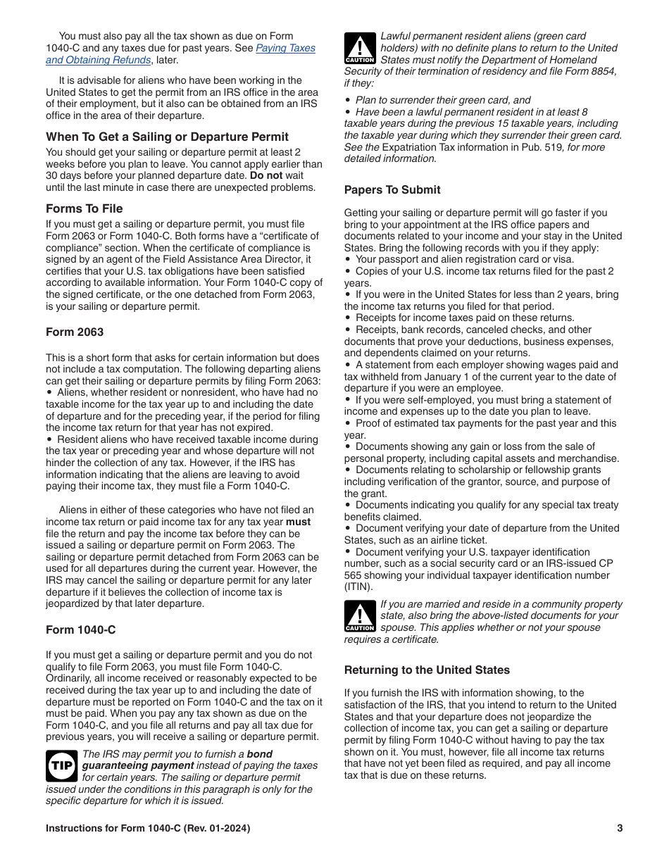 Instructions for IRS Form 1040-C U.S. Departing Alien Income Tax Return, Page 3