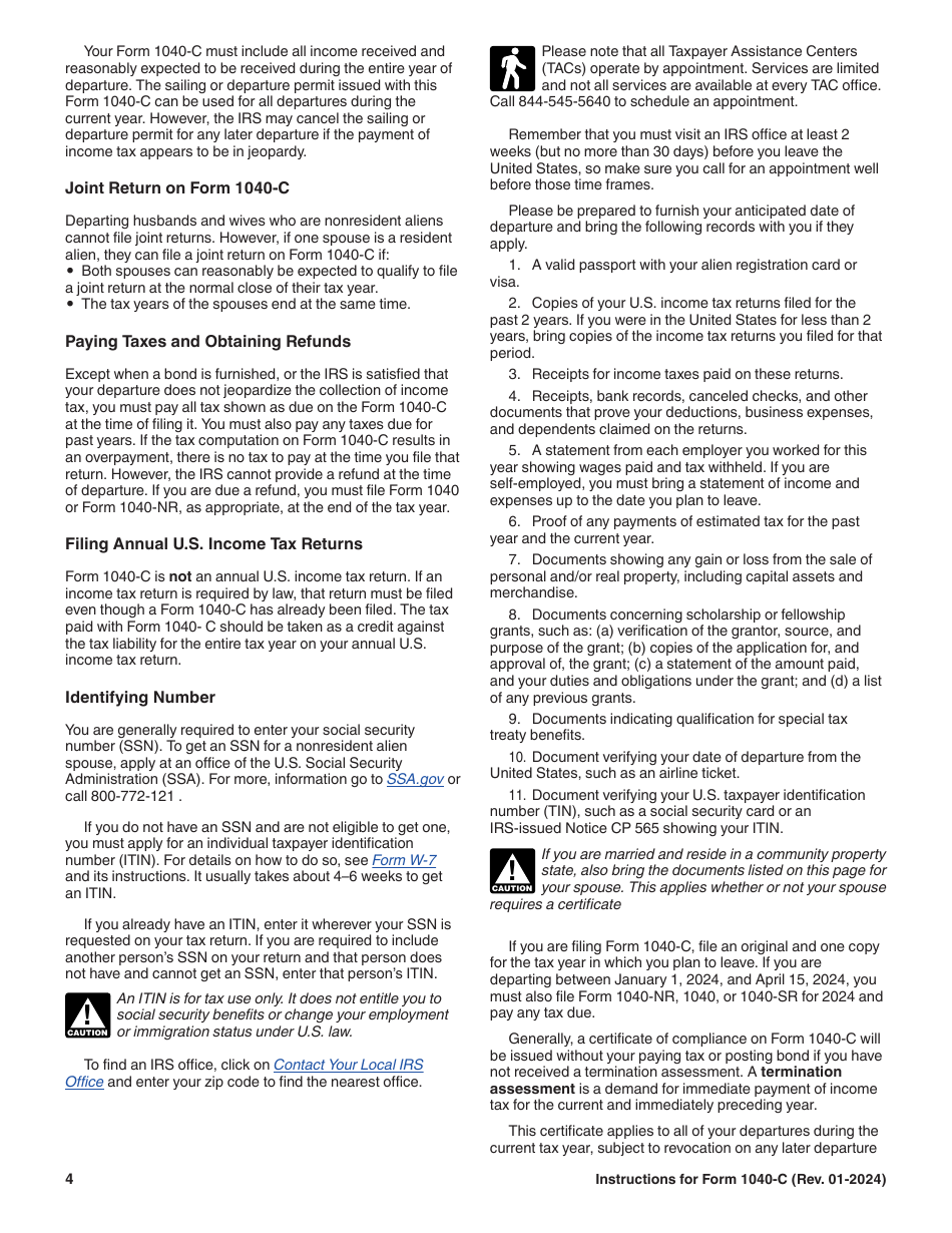 Instructions for IRS Form 1040-C U.S. Departing Alien Income Tax Return, Page 4