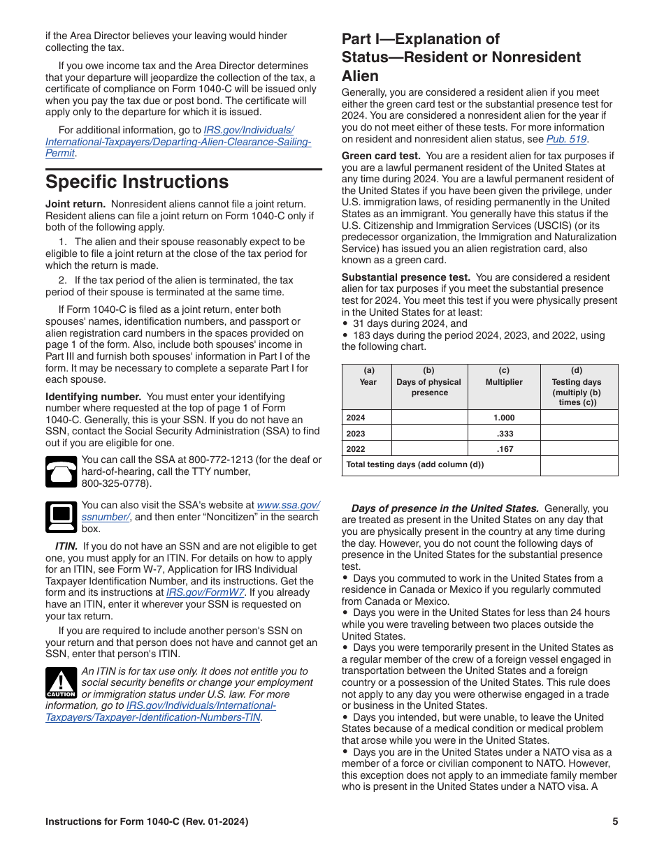 Instructions for IRS Form 1040-C U.S. Departing Alien Income Tax Return, Page 5