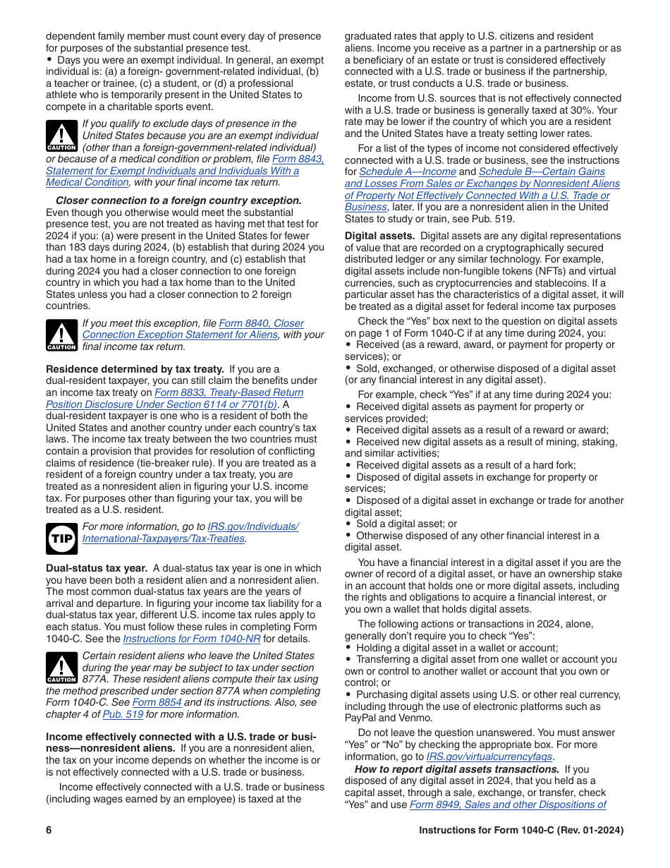 Instructions for IRS Form 1040-C U.S. Departing Alien Income Tax Return, Page 6