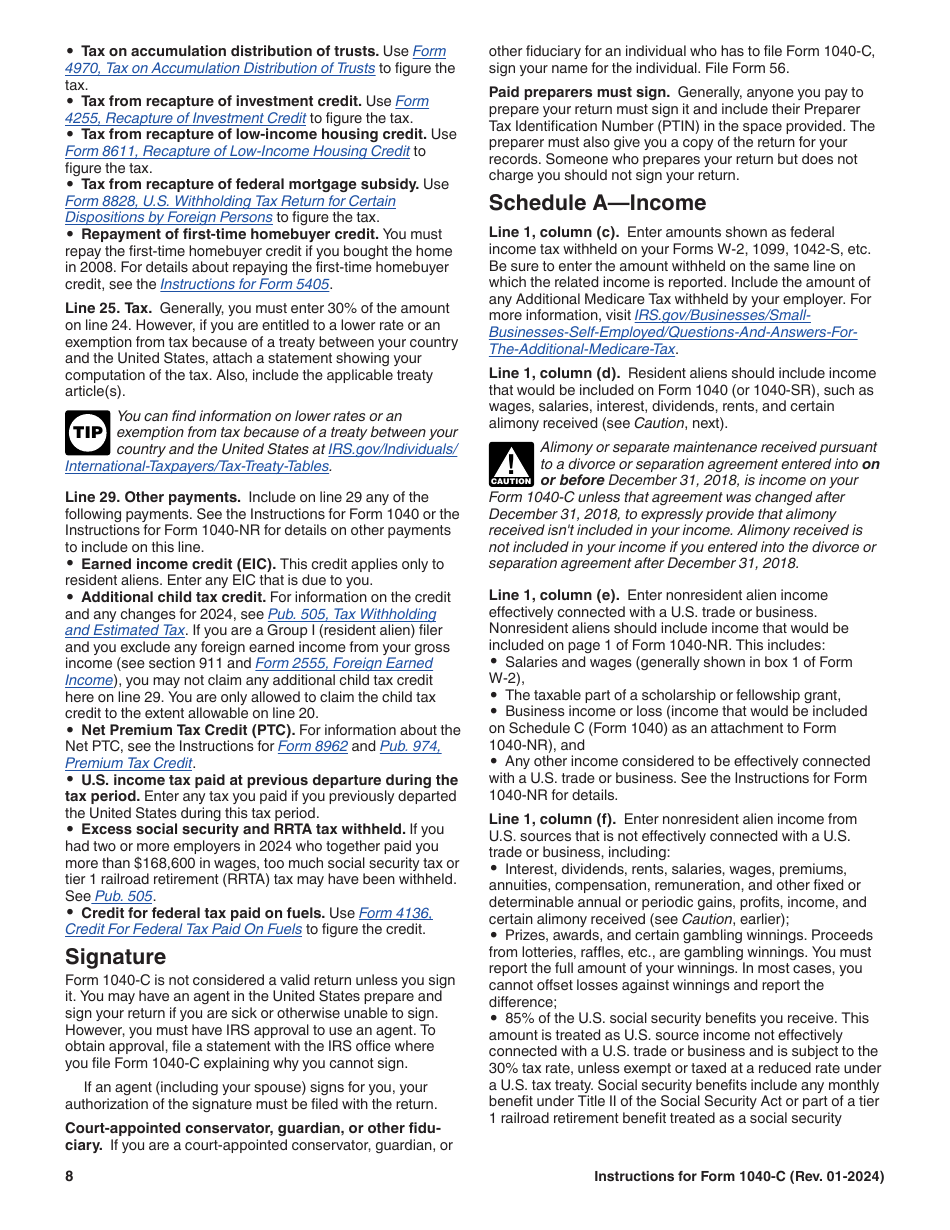Instructions for IRS Form 1040-C U.S. Departing Alien Income Tax Return, Page 8