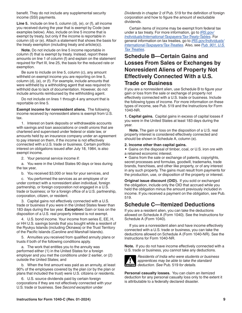 Instructions for IRS Form 1040-C U.S. Departing Alien Income Tax Return, Page 9