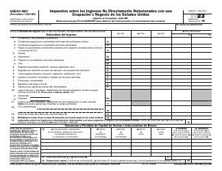 Document preview: IRS Formulario 1040-NR(SP) Anexo NEC Impuestos Sobre Los Ingresos No Directamente Relacionados Con Una Ocupacion O Negocio De Los Estados Unidos (Spanish), 2023