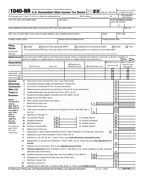IRS Form 1040-NR U.S. Nonresident Alien Income Tax Return, 2023